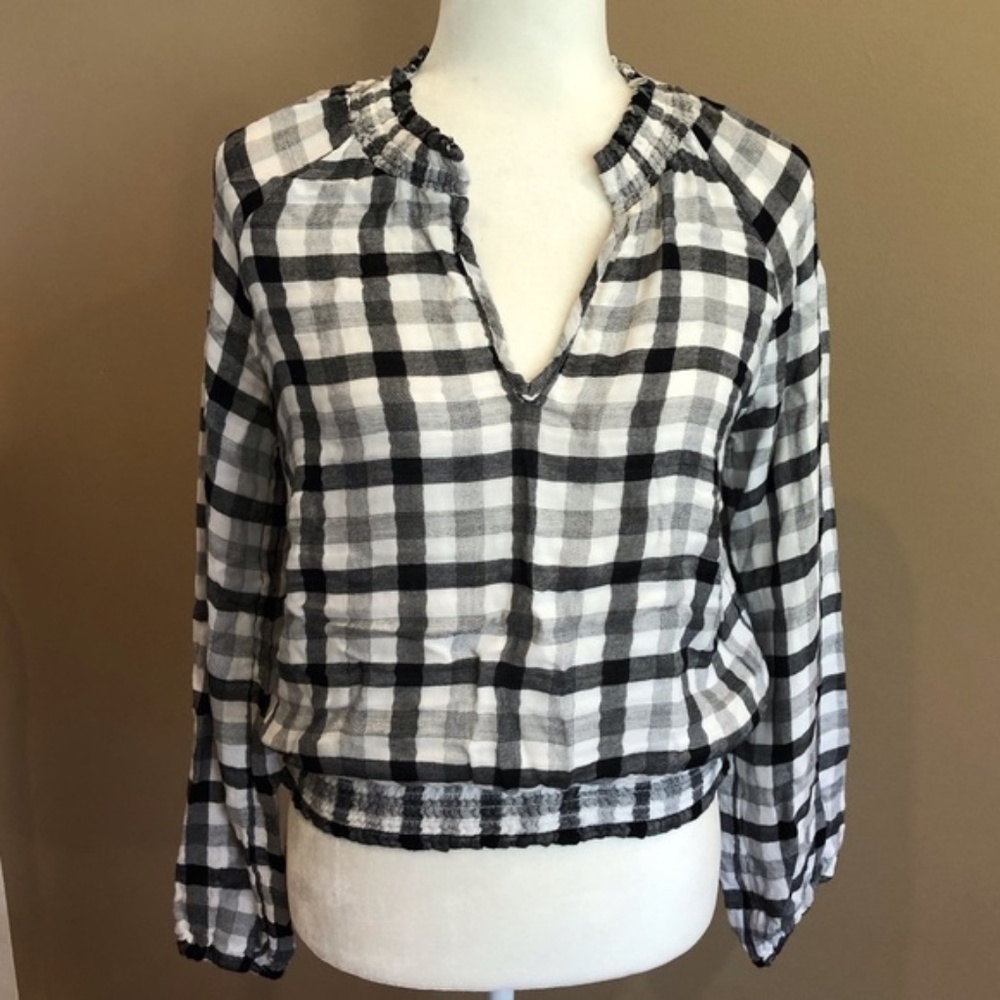 Women's Cloth & Stone Anthropologie Black/White Checked Cropped Top - SMALL - Picture 4 of 13